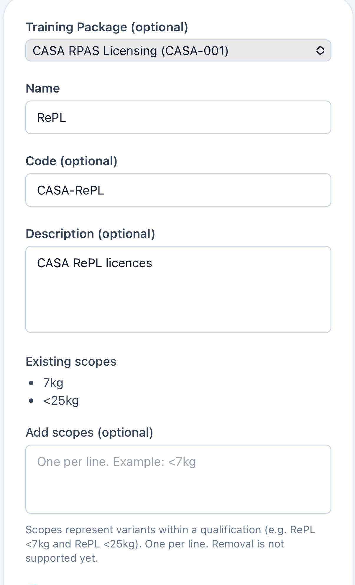 Customisable Training Taxonomy